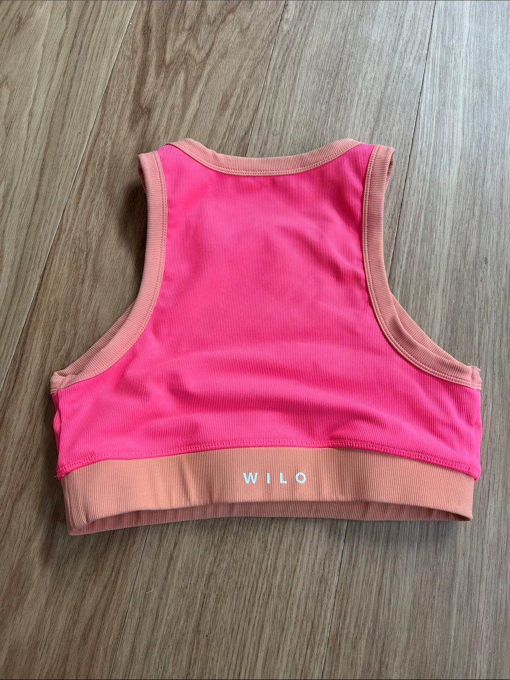 Wilothelabel Rib Contrast Long Rqcer Pink & Peach Ribbed Sports Bra size M - Picture 2 of 6